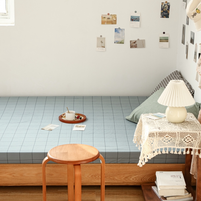 91家纺网 家纺一手货源 找家纺 安莱生活 2021新款色织全棉水洗棉单床笠 乌兰中格