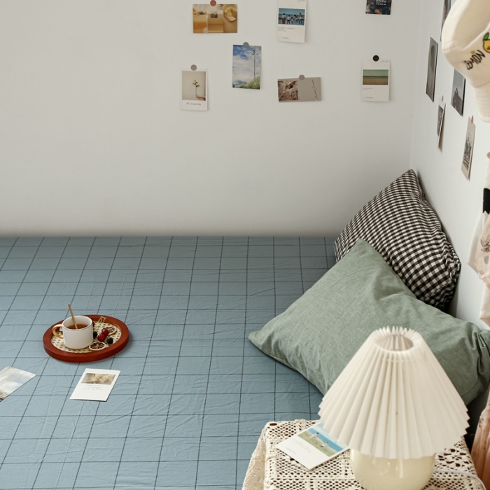 91家纺网 家纺一手货源 找家纺 安莱生活 2021新款色织全棉水洗棉单床笠 乌兰中格