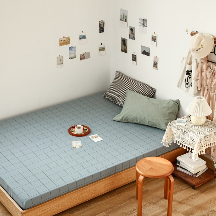 91家纺网 家纺一手货源 找家纺 安莱生活 2021新款色织全棉水洗棉单床笠 乌兰中格