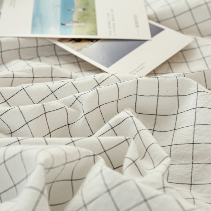 91家纺网 家纺一手货源 找家纺 安莱生活 2021新款色织全棉水洗棉单床笠 小白格