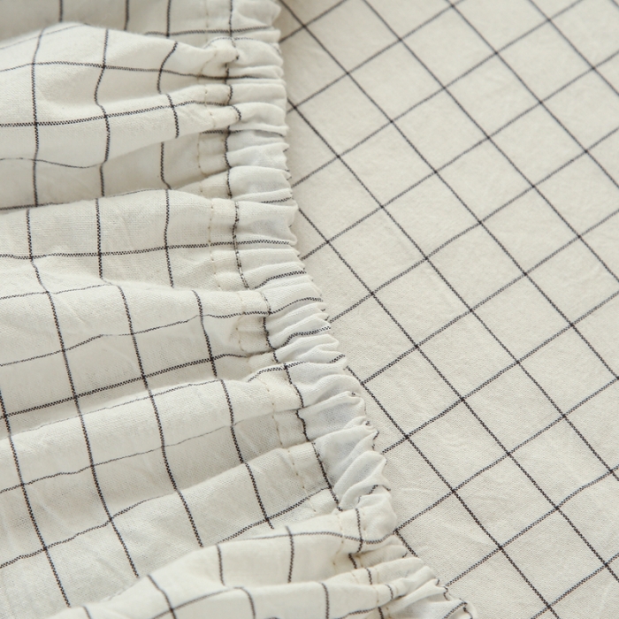 91家纺网 家纺一手货源 找家纺 安莱生活 2021新款色织全棉水洗棉单床笠 小白格