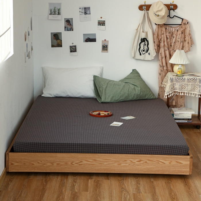 91家纺网 家纺一手货源 找家纺 安莱生活 2021新款色织全棉水洗棉单床笠 小灰格