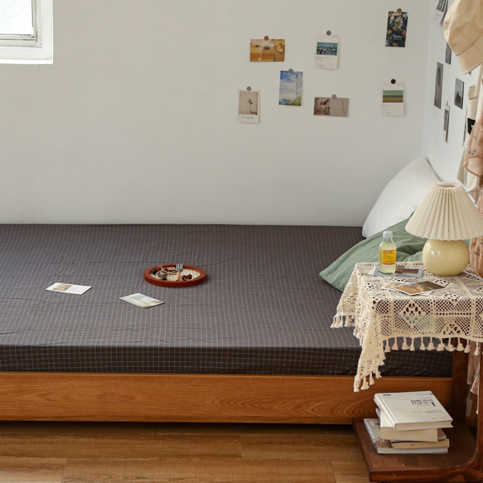 91家纺网 家纺一手货源 找家纺 安莱生活 2021新款色织全棉水洗棉单床笠 小灰格