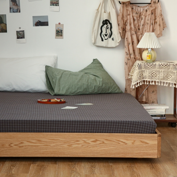 91家纺网 家纺一手货源 找家纺 安莱生活 2021新款色织全棉水洗棉单床笠 小灰格