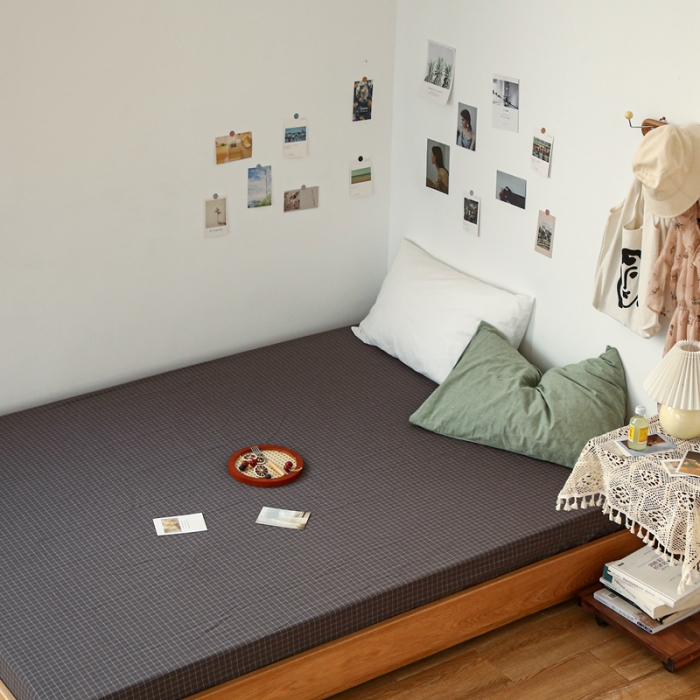 91家纺网 家纺一手货源 找家纺 安莱生活 2021新款色织全棉水洗棉单床笠 小灰格