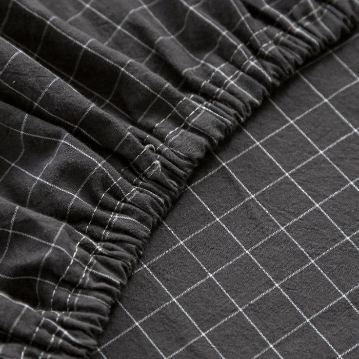 91家纺网 家纺一手货源 找家纺 安莱生活 2021新款色织全棉水洗棉单床笠 小灰格