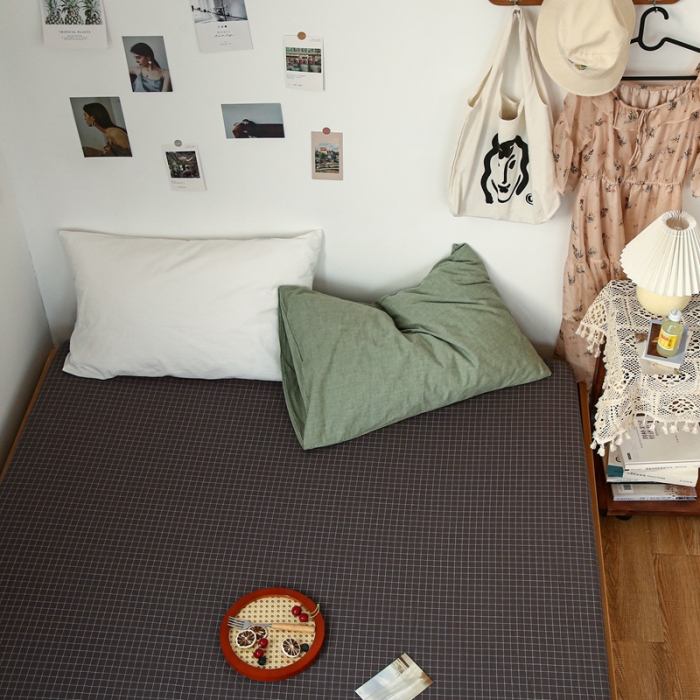 91家纺网 家纺一手货源 找家纺 安莱生活 2021新款色织全棉水洗棉单床笠 小灰格