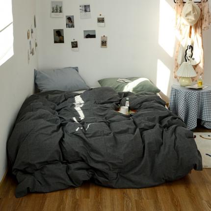 91家纺网 家纺一手货源 找家纺 安莱生活 2021新款色织全棉水洗棉混搭四件套 深灰+小白格