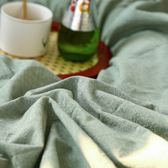 91家纺网 家纺一手货源 找家纺 安莱生活 2021新款色织全棉水洗棉混搭四件套 草绿+小黄格