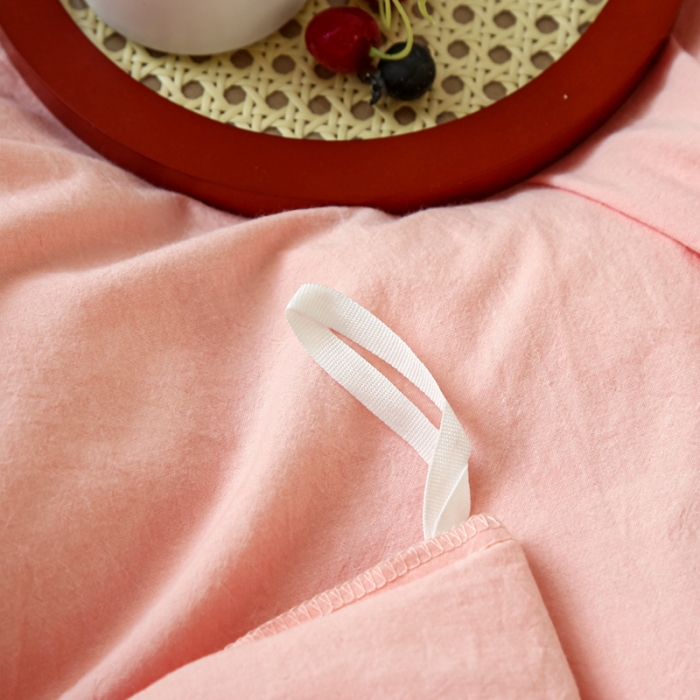 91家纺网 家纺一手货源 找家纺 安莱生活 2021新款色织全棉水洗棉混搭四件套 纯粉+浅蓝小格