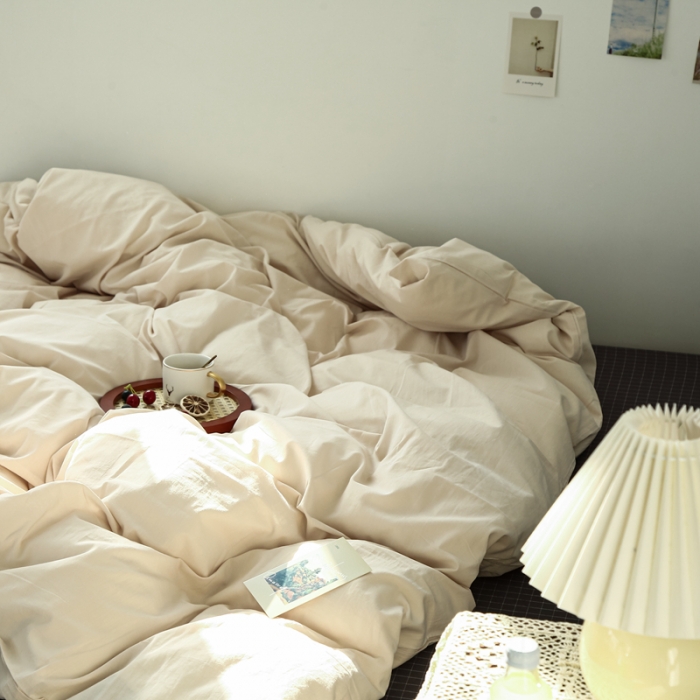 91家纺网 家纺一手货源 找家纺 安莱生活 2021新款色织全棉水洗棉混搭四件套 米白+小灰格