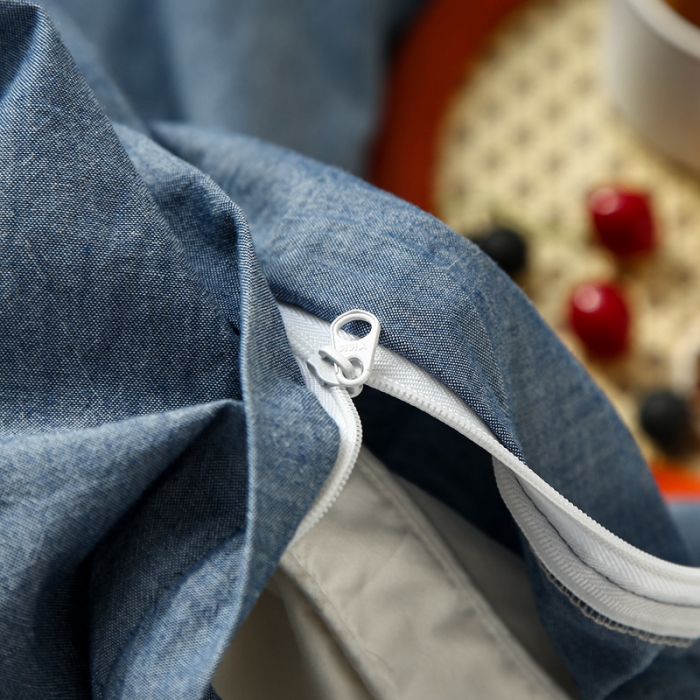 91家纺网 家纺一手货源 找家纺 安莱生活 2021新款色织全棉水洗棉混搭四件套 牛仔蓝+小灰格