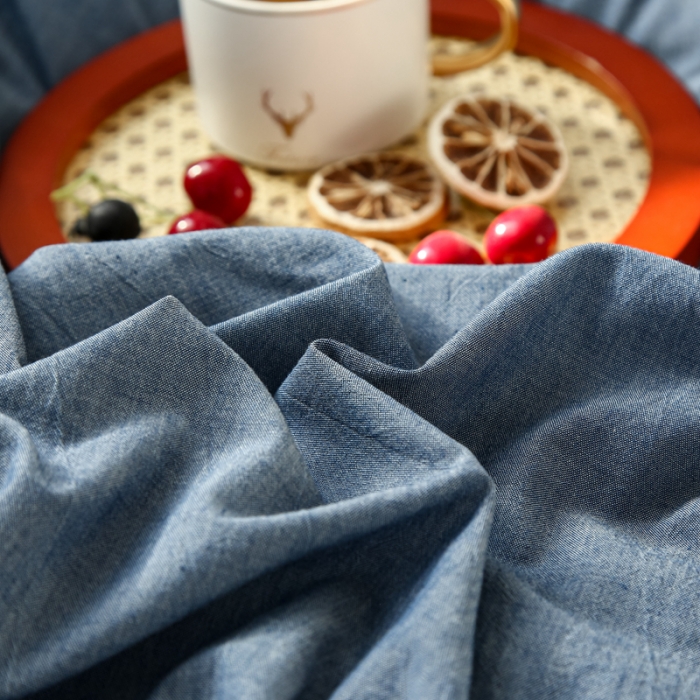 91家纺网 家纺一手货源 找家纺 安莱生活 2021新款色织全棉水洗棉混搭四件套 牛仔蓝+小灰格