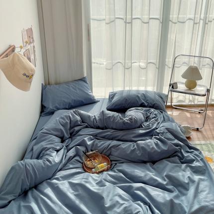 91家纺网 家纺一手货源 找家纺 安莱生活 2021新款全棉水洗棉四件套 雾蓝