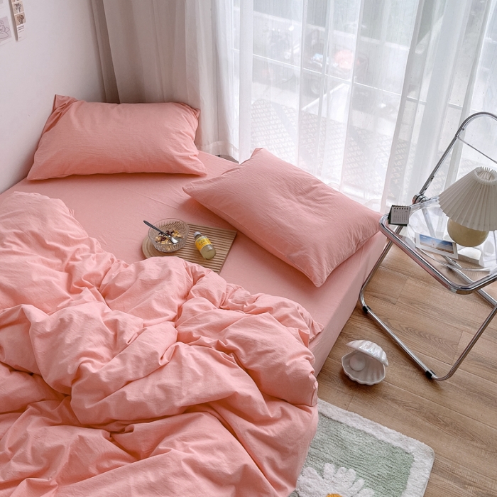 91家纺网 家纺一手货源 找家纺 安莱生活 2021新款全棉水洗棉四件套 纯粉