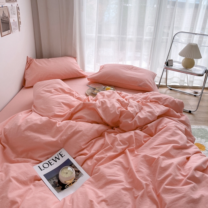 91家纺网 家纺一手货源 找家纺 安莱生活 2021新款全棉水洗棉四件套 纯粉