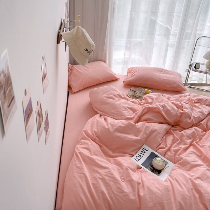 91家纺网 家纺一手货源 找家纺 安莱生活 2021新款全棉水洗棉四件套 纯粉