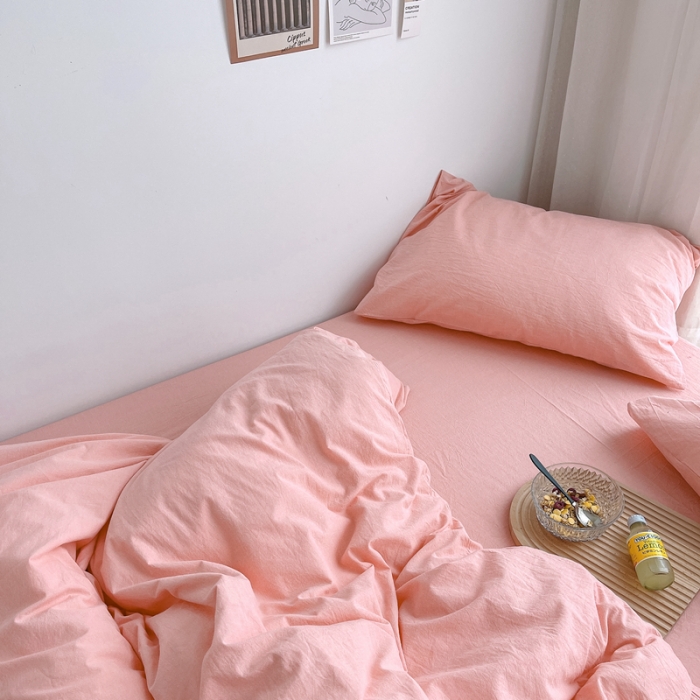 91家纺网 家纺一手货源 找家纺 安莱生活 2021新款全棉水洗棉四件套 纯粉