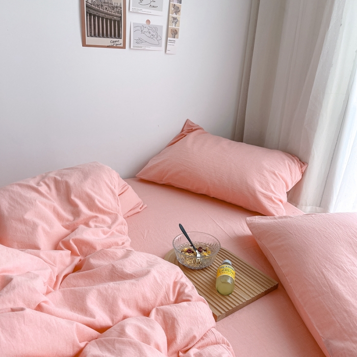 91家纺网 家纺一手货源 找家纺 安莱生活 2021新款全棉水洗棉四件套 纯粉