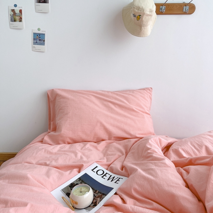 91家纺网 家纺一手货源 找家纺 安莱生活 2021新款全棉水洗棉四件套 纯粉