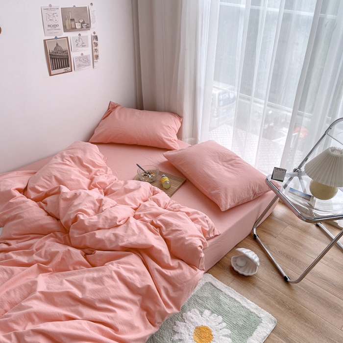 91家纺网 家纺一手货源 找家纺 安莱生活 2021新款全棉水洗棉四件套 纯粉