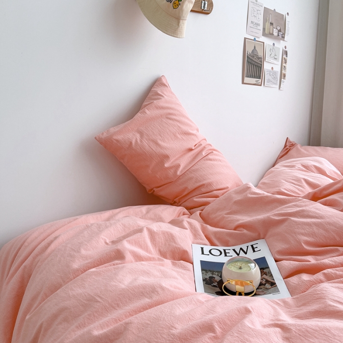 91家纺网 家纺一手货源 找家纺 安莱生活 2021新款全棉水洗棉四件套 纯粉