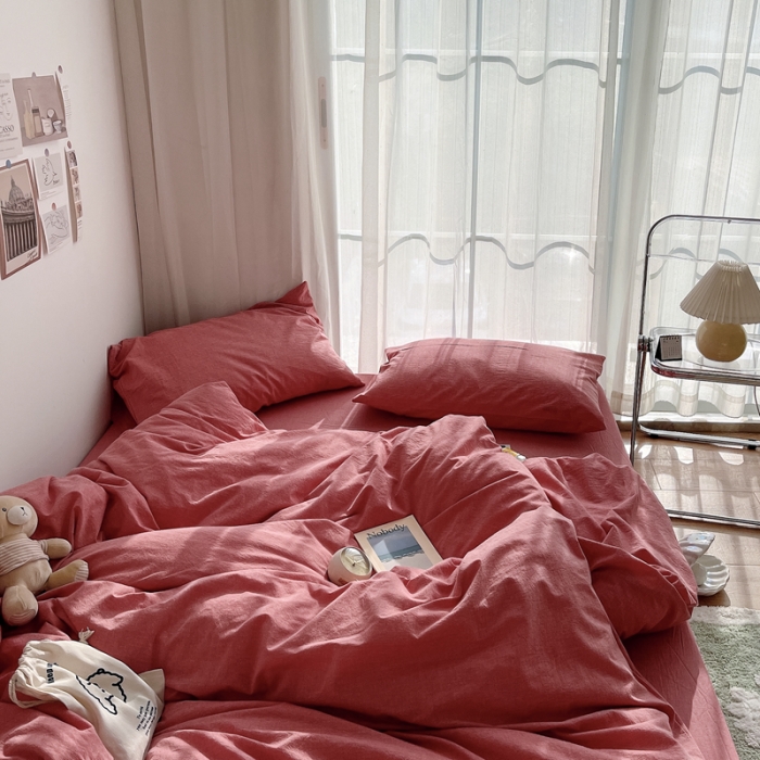 91家纺网 家纺一手货源 找家纺 安莱生活 2021新款全棉水洗棉四件套 大红