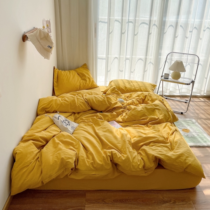 91家纺网 家纺一手货源 找家纺 安莱生活 2021新款全棉水洗棉四件套 姜黄