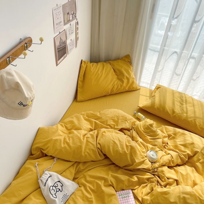 91家纺网 家纺一手货源 找家纺 安莱生活 2021新款全棉水洗棉四件套 姜黄