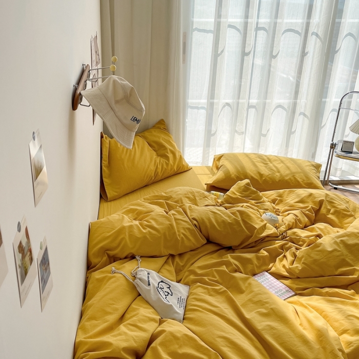 91家纺网 家纺一手货源 找家纺 安莱生活 2021新款全棉水洗棉四件套 姜黄