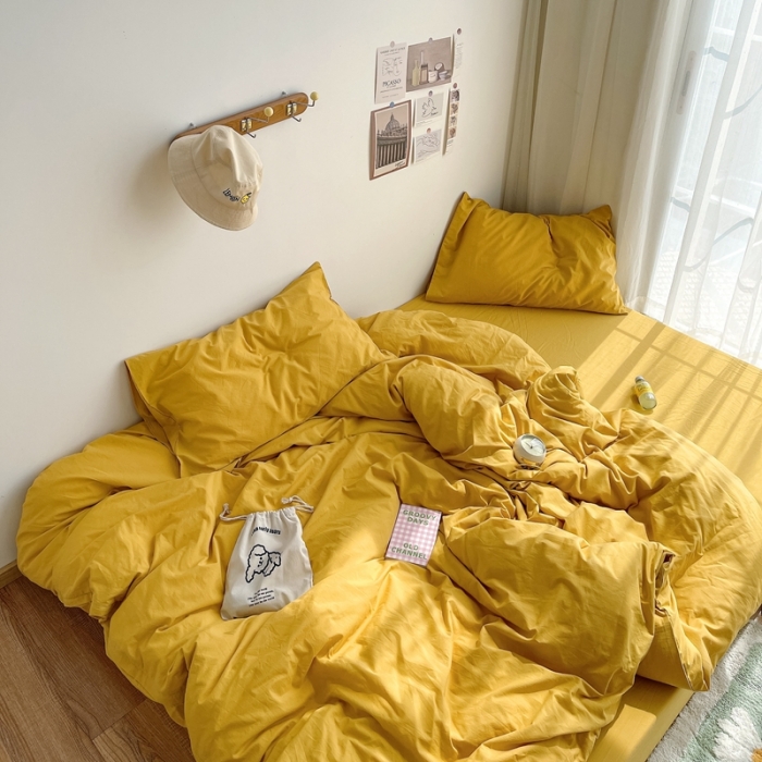 91家纺网 家纺一手货源 找家纺 安莱生活 2021新款全棉水洗棉四件套 姜黄