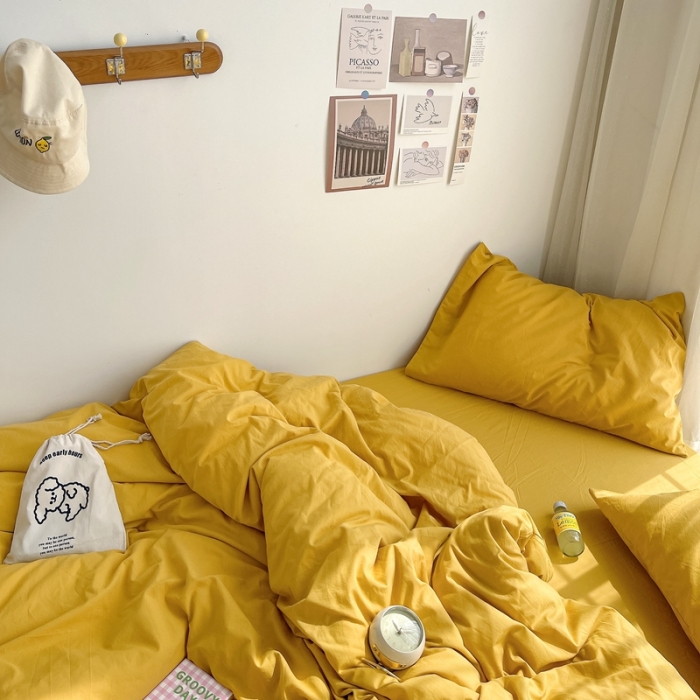 91家纺网 家纺一手货源 找家纺 安莱生活 2021新款全棉水洗棉四件套 姜黄