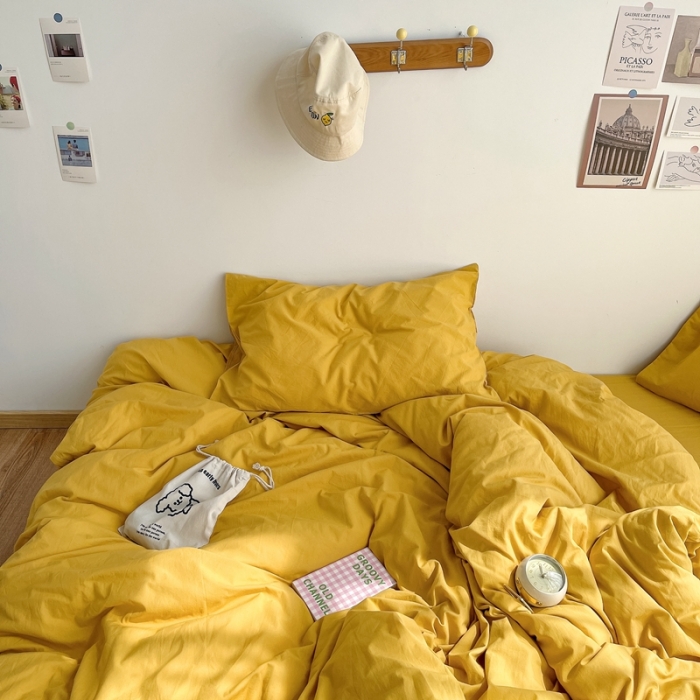 91家纺网 家纺一手货源 找家纺 安莱生活 2021新款全棉水洗棉四件套 姜黄