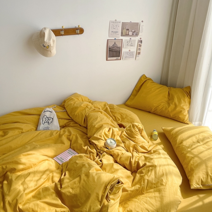 91家纺网 家纺一手货源 找家纺 安莱生活 2021新款全棉水洗棉四件套 姜黄