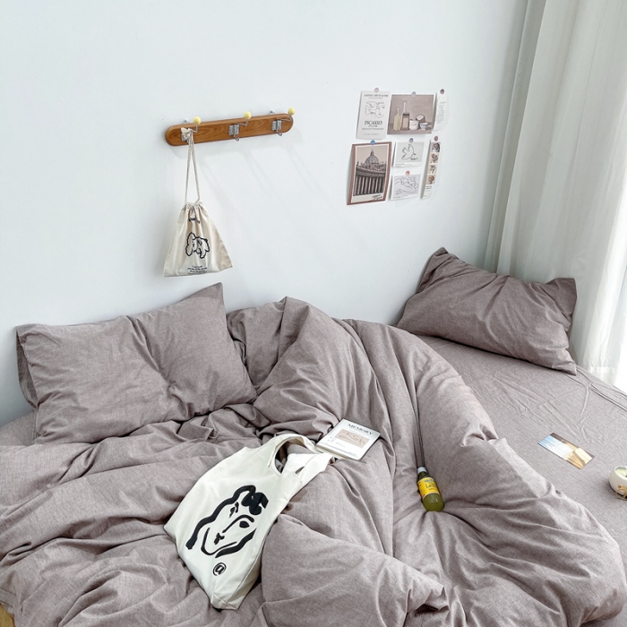 91家纺网 家纺一手货源 找家纺 安莱生活 2021新款全棉水洗棉四件套 咖啡