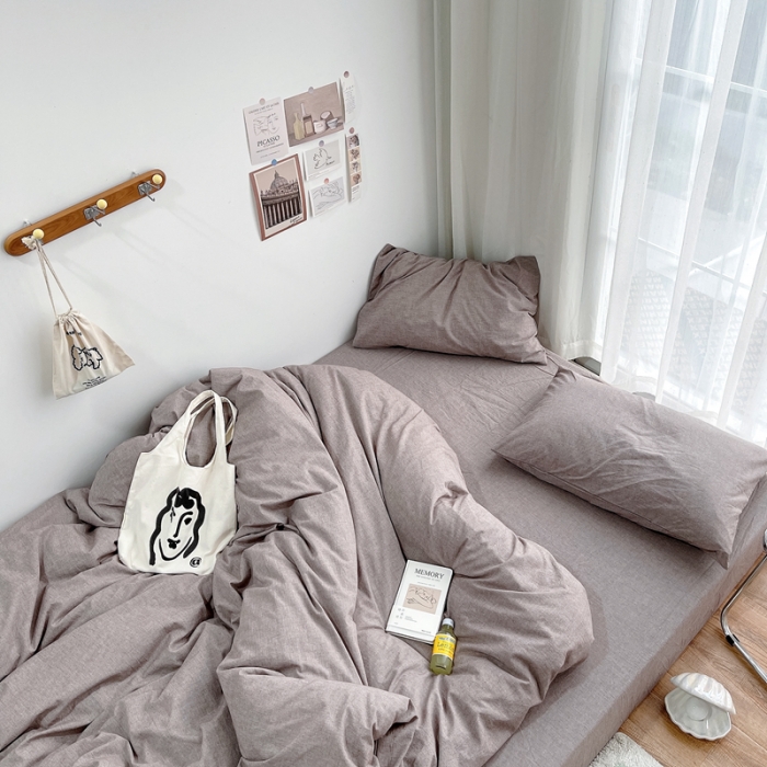 91家纺网 家纺一手货源 找家纺 安莱生活 2021新款全棉水洗棉四件套 咖啡