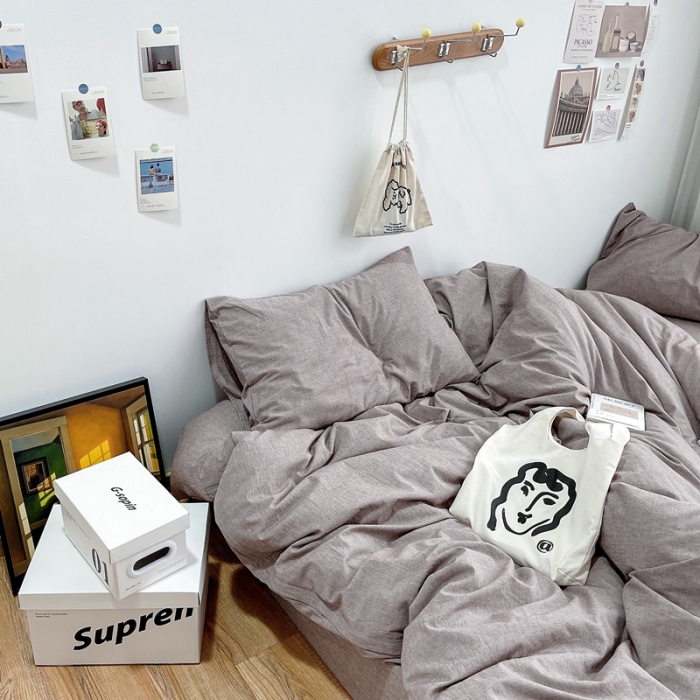 91家纺网 家纺一手货源 找家纺 安莱生活 2021新款全棉水洗棉四件套 咖啡