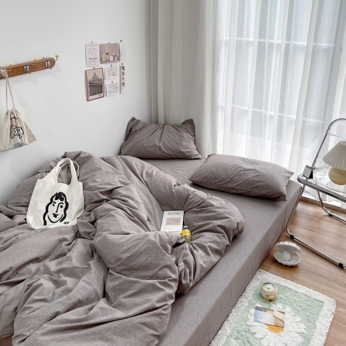 91家纺网 家纺一手货源 找家纺 安莱生活 2021新款全棉水洗棉四件套 咖啡