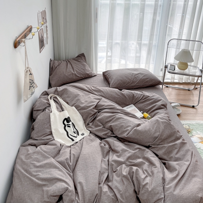 91家纺网 家纺一手货源 找家纺 安莱生活 2021新款全棉水洗棉四件套 咖啡