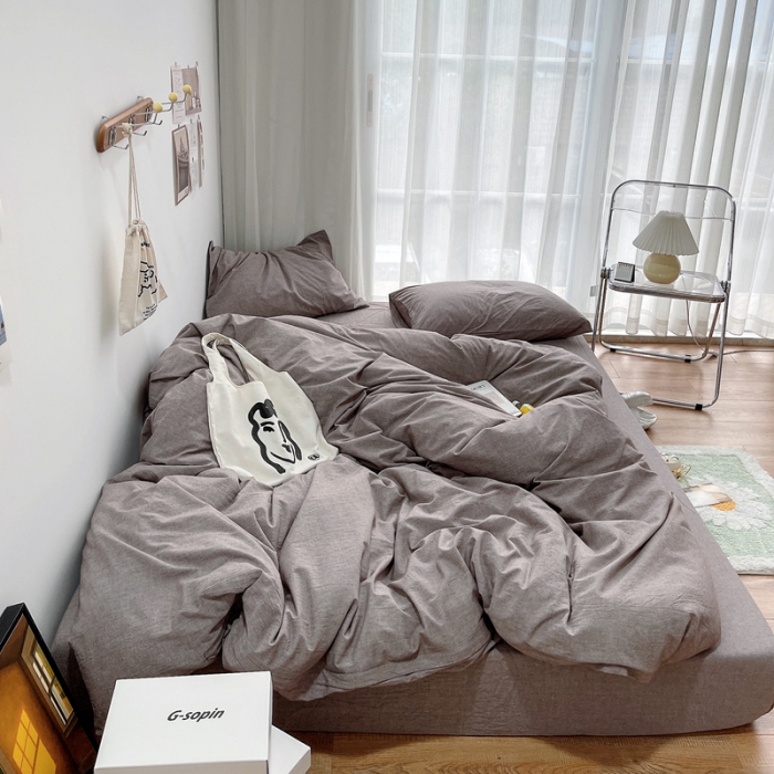 91家纺网 家纺一手货源 找家纺 安莱生活 2021新款全棉水洗棉四件套 咖啡