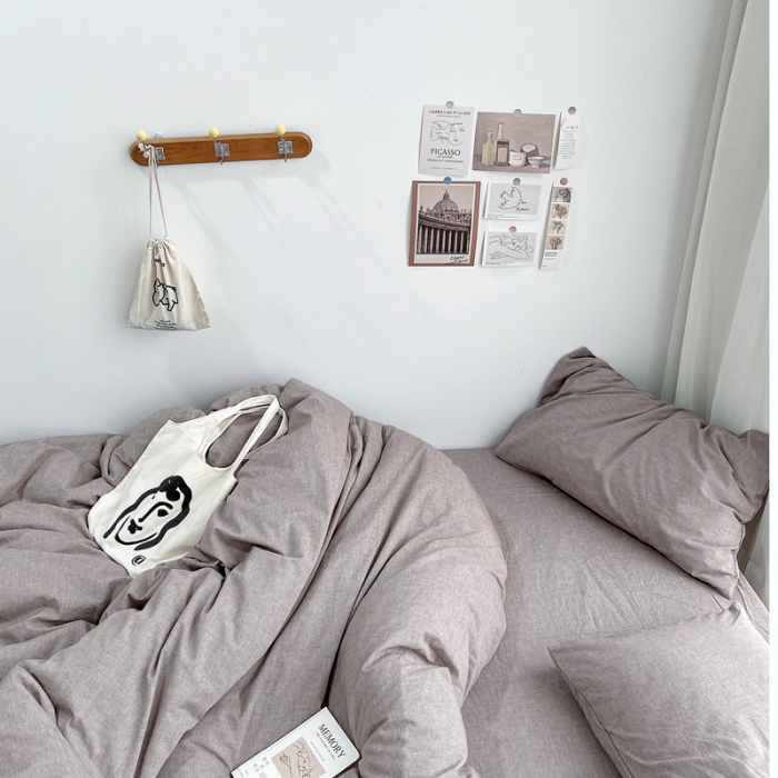 91家纺网 家纺一手货源 找家纺 安莱生活 2021新款全棉水洗棉四件套 咖啡