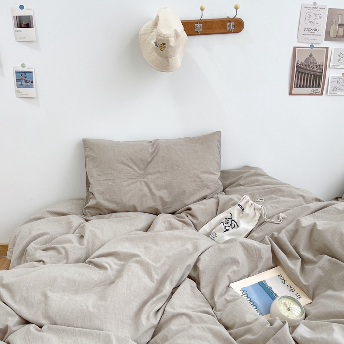 91家纺网 家纺一手货源 找家纺 安莱生活 2021新款全棉水洗棉四件套 卡其