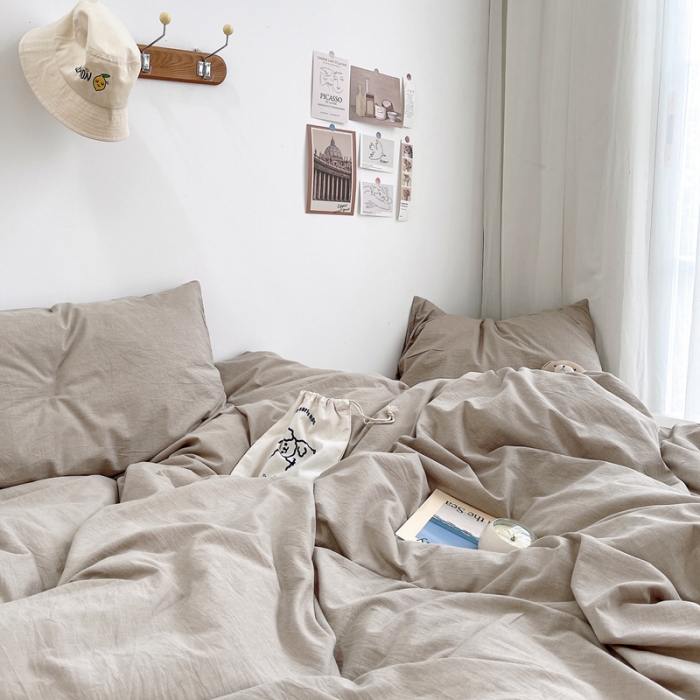 91家纺网 家纺一手货源 找家纺 安莱生活 2021新款全棉水洗棉四件套 卡其