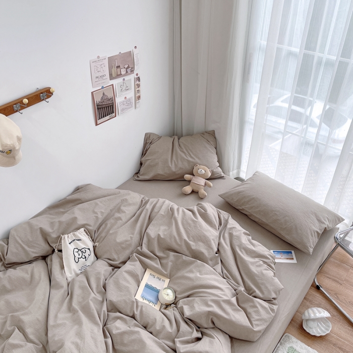 91家纺网 家纺一手货源 找家纺 安莱生活 2021新款全棉水洗棉四件套 卡其