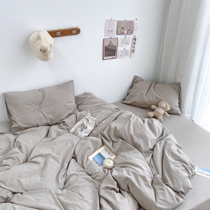 91家纺网 家纺一手货源 找家纺 安莱生活 2021新款全棉水洗棉四件套 卡其