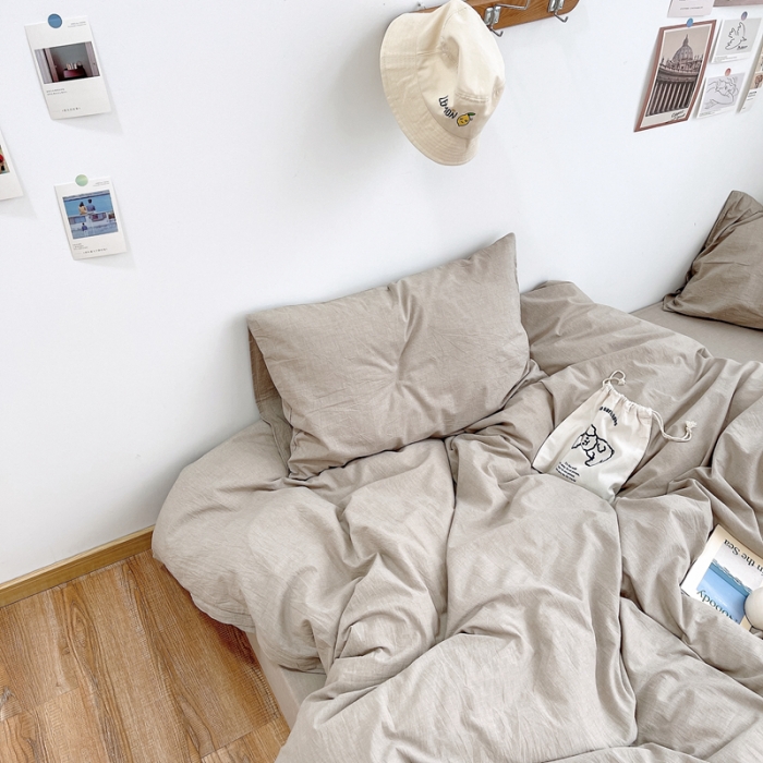 91家纺网 家纺一手货源 找家纺 安莱生活 2021新款全棉水洗棉四件套 卡其