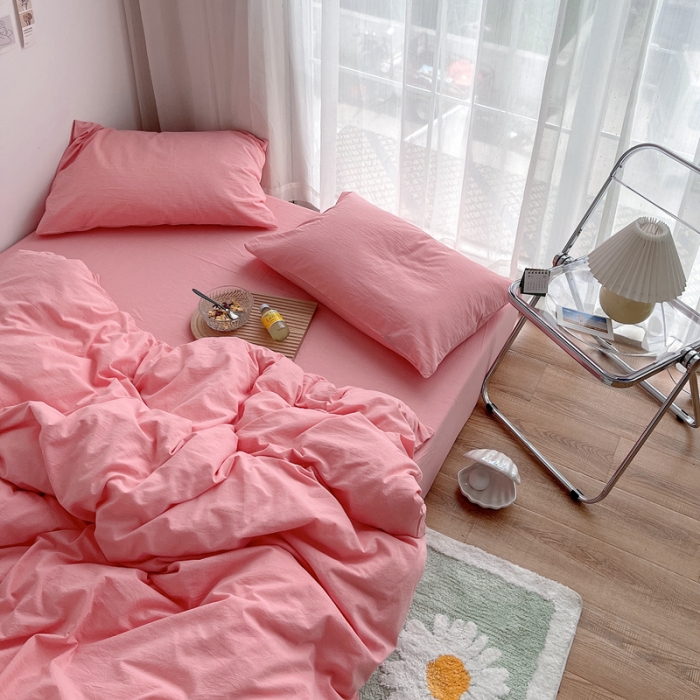 91家纺网 家纺一手货源 找家纺 安莱生活 2021新款全棉水洗棉四件套 玫粉