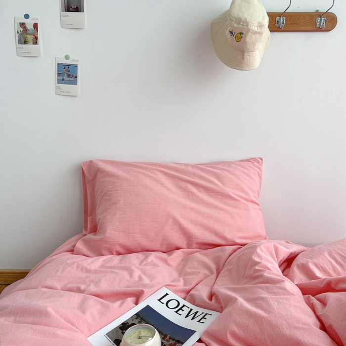 91家纺网 家纺一手货源 找家纺 安莱生活 2021新款全棉水洗棉四件套 玫粉