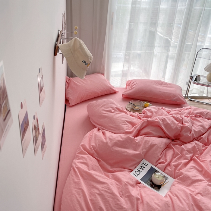 91家纺网 家纺一手货源 找家纺 安莱生活 2021新款全棉水洗棉四件套 玫粉