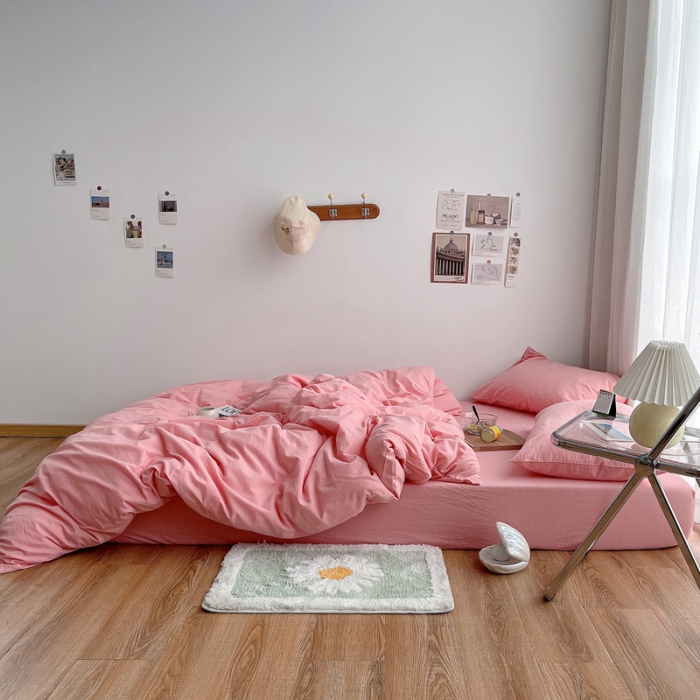 91家纺网 家纺一手货源 找家纺 安莱生活 2021新款全棉水洗棉四件套 玫粉